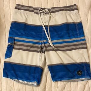 O'Neill Blue and Gray Striped Board Shorts